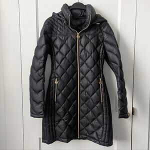 Michael Kors Black Quilted Packable Down Hooded Jacket Coat Size Small